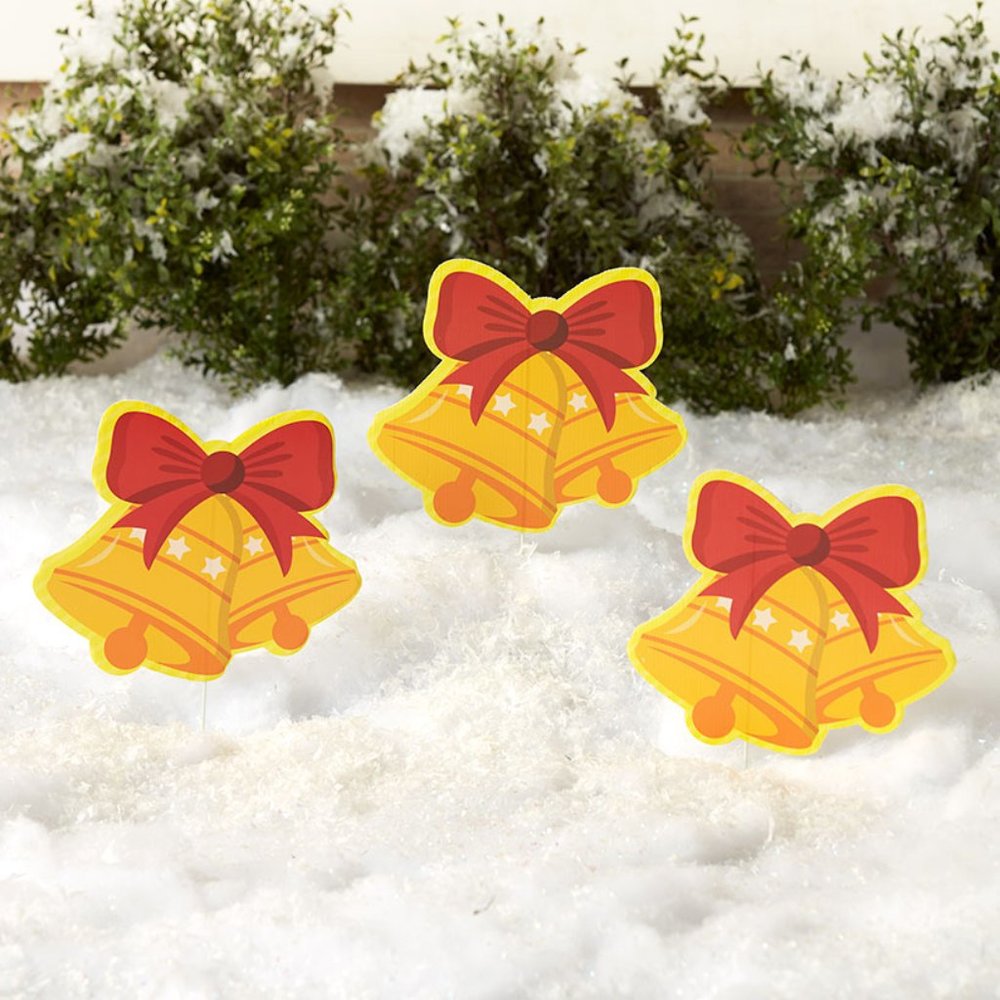 Sets of 3 Christmas Icon Yard Stakes BELLS